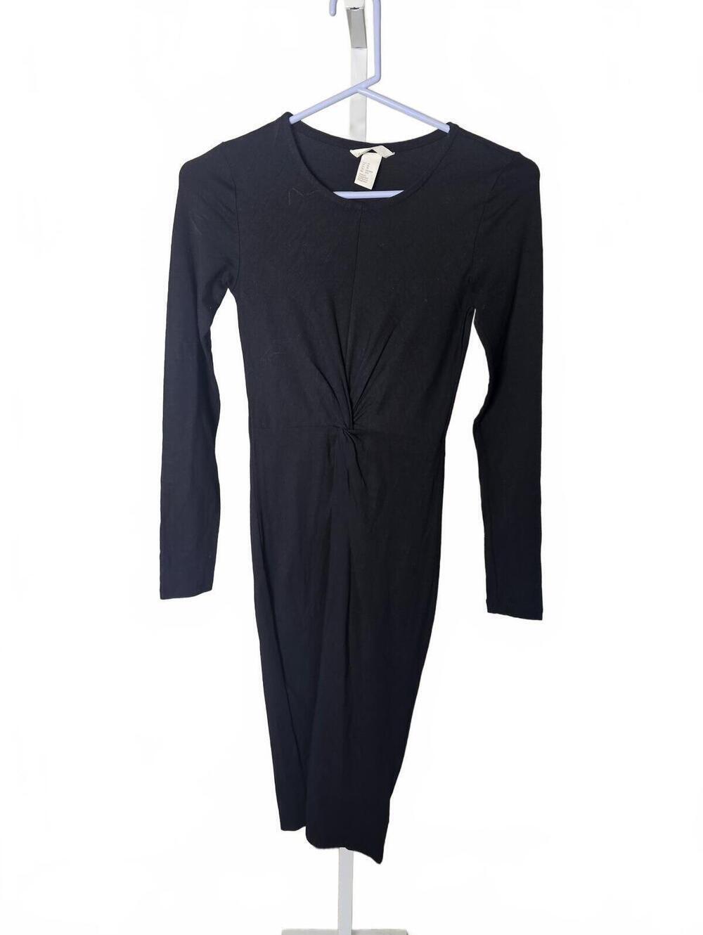H&M Basic Black Long Sleeve Twist Front Dress XS
